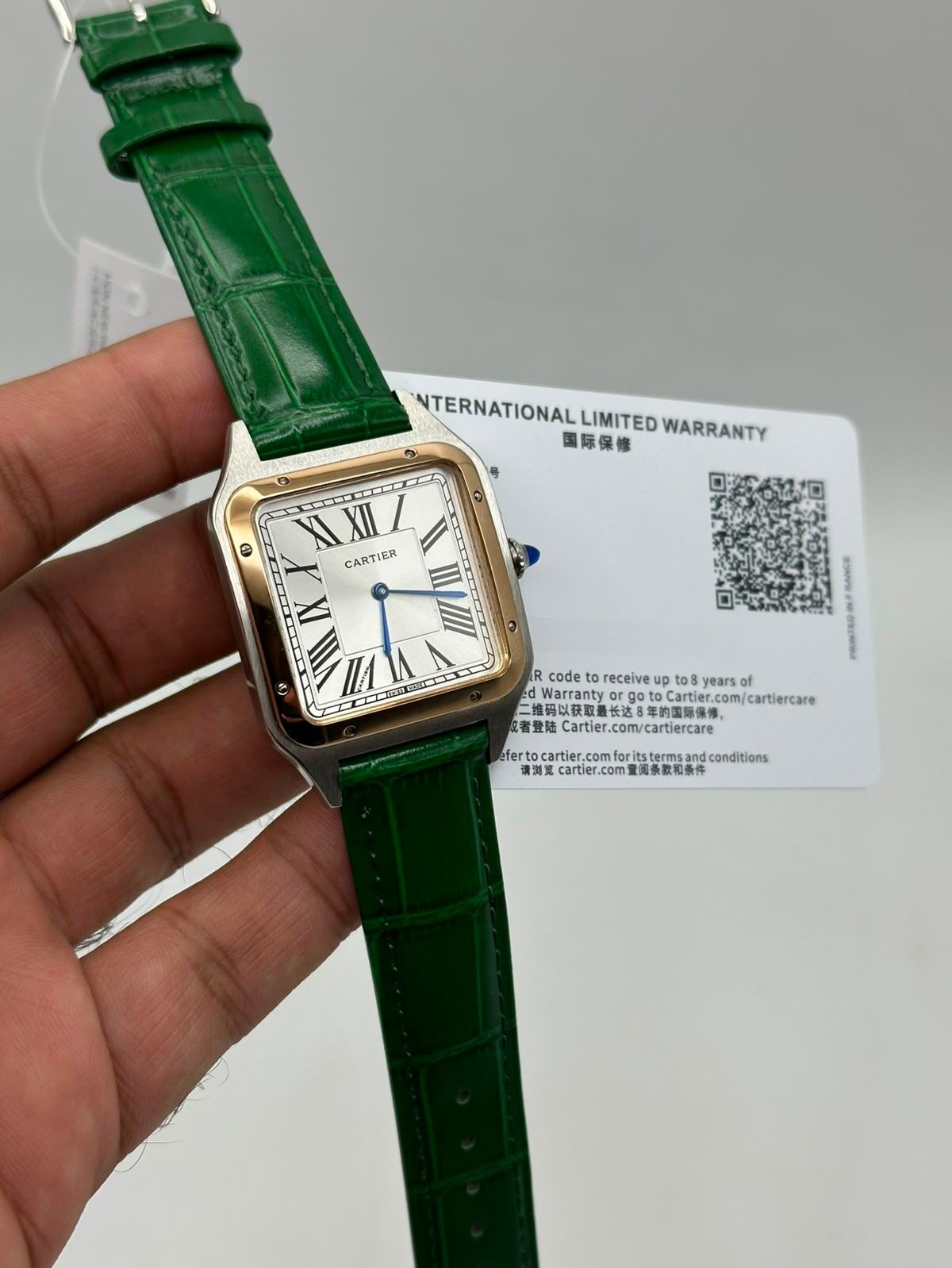 Cartier-Santos-Dumont-White-Dial-Green-Leather-Strap-Rose-Gold Cartier-Santos-Dumont-White-Dial-Green-Leather-Strap-Rose-Gold