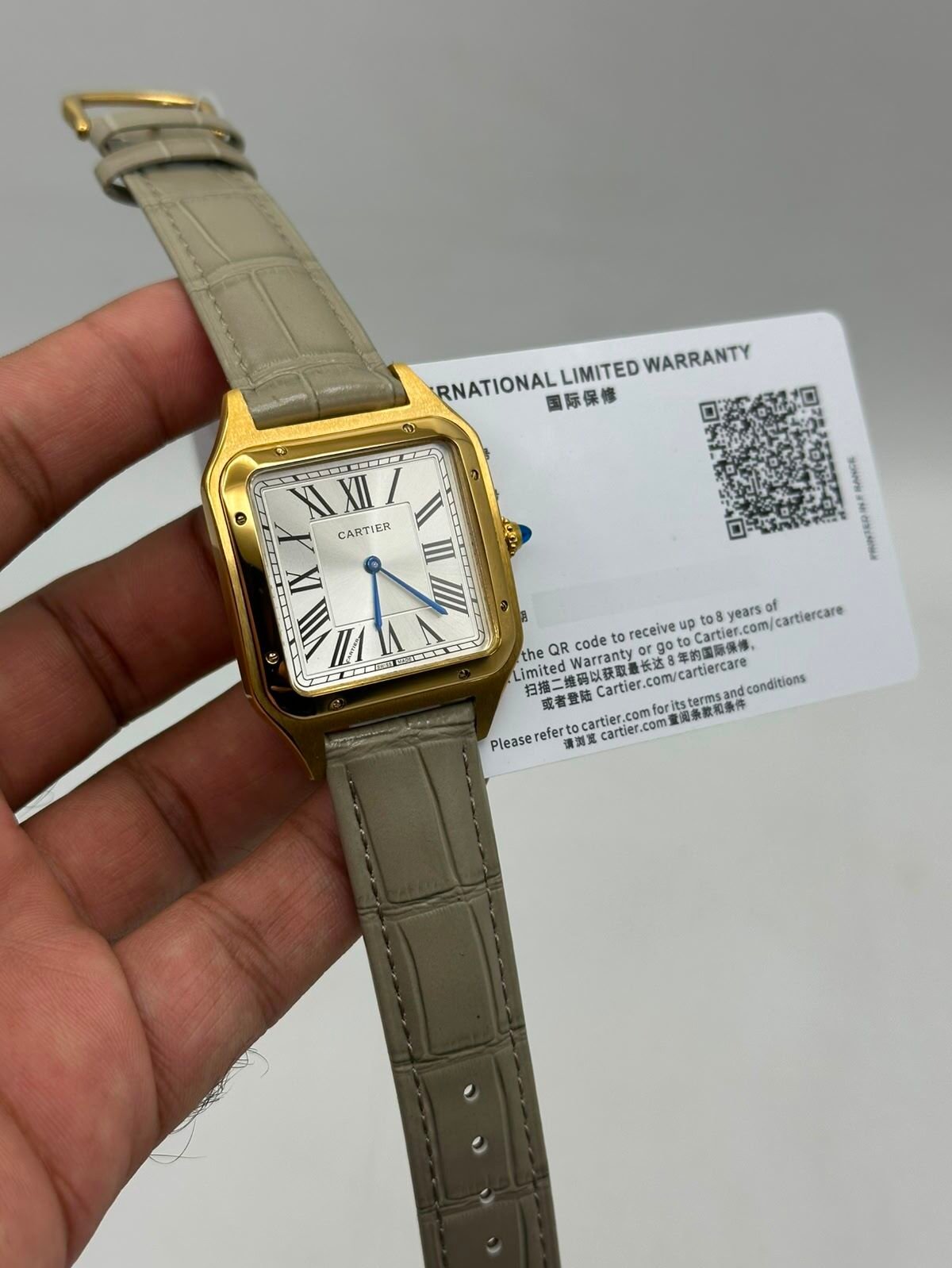 Cartier-Santos-Dumont-White-Dial-Grey-Leather-Strap-Gold Cartier-Santos-Dumont-White-Dial-Grey-Leather-Strap-Gold