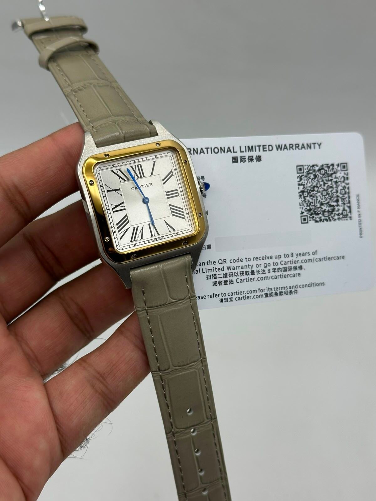 Cartier-Santos-Dumont-White-Dial-Grey-Leather-Strap-Gold Cartier-Santos-Dumont-White-Dial-Grey-Leather-Strap-Gold