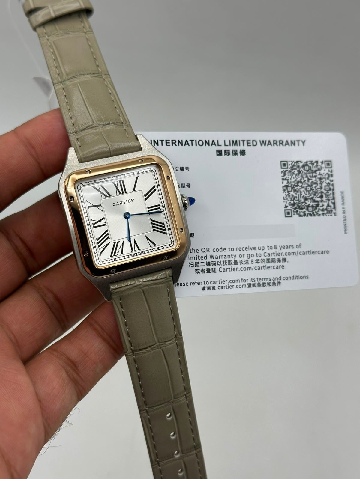 Cartier-Santos-Dumont-White-Dial-Grey-Leather-Strap-Rose-Gold Cartier-Santos-Dumont-White-Dial-Grey-Leather-Strap-Rose-Gold