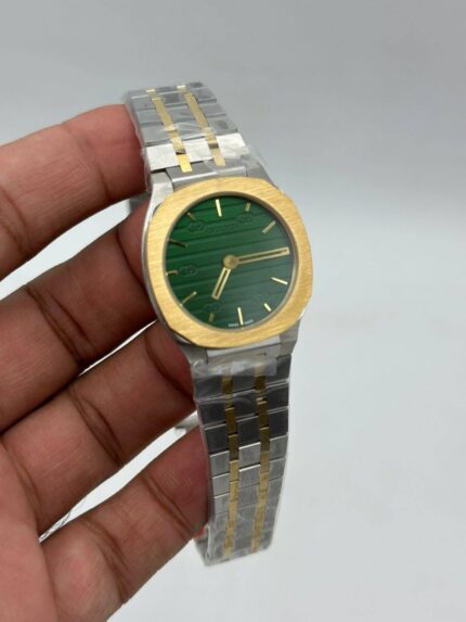 Gucci-25h-Green-Dial-Two-Tone