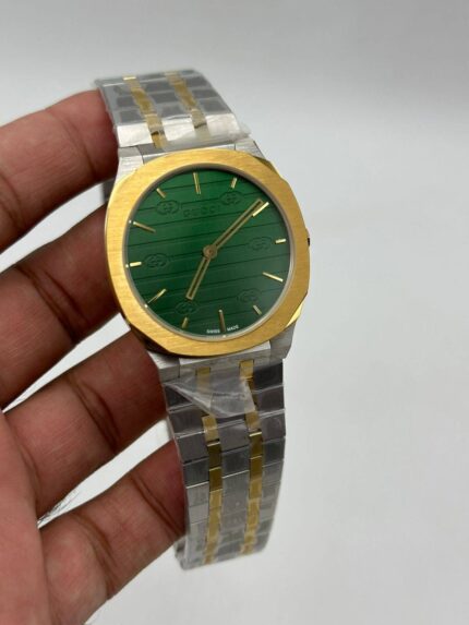 Gucci-25h-Green-Dial-Two-Tone
