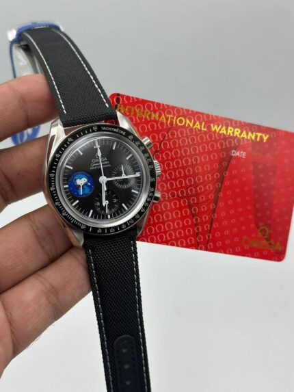 Omega-Speed-Master-Snoopy-50th-Anniversary-Black-Dial-Leather-Strap