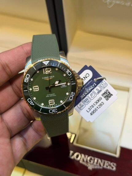 Longines-HydroConquest-Matte-green-Dial-Rubber-Strap