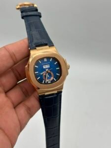 Patek-Philippe-Nautilus-Annual-Calendar-Blue-Dial-Blue-Leather-Strap-Rose-Gold