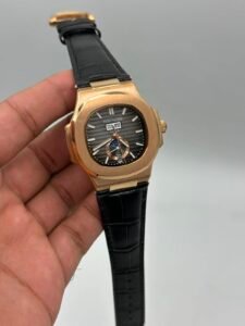 Patek-Philippe-Nautilus-Annual-Calendar-Grey-Dial-Black-Leather-Strap-Rose-Gold
