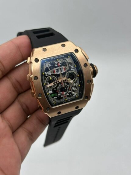 Richard-Mille-011-Felipe-Massa-Flyback-Black-Dial-Rubber-Strap-Chronograph-Rose-Gold