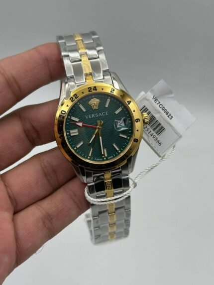 Versace-Greca-Time-Gmt-Green-Dial-Two-Tone