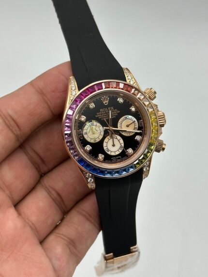 Rolex-Cosmograph-Daytona-Black-Dial-Rainbow-Rubber-Strap-Rose-Gold