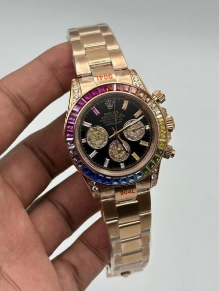 Rolex-Cosmograph-Daytona-Black-Dial-Rainbow-Rose-Gold