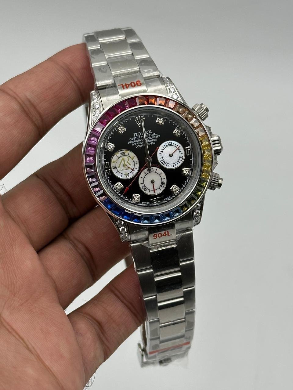 Rolex-Cosmograph-Daytona-Black-Dial-Rainbow-Silver Rolex-Cosmograph-Daytona-Black-Dial-Rainbow-Silver
