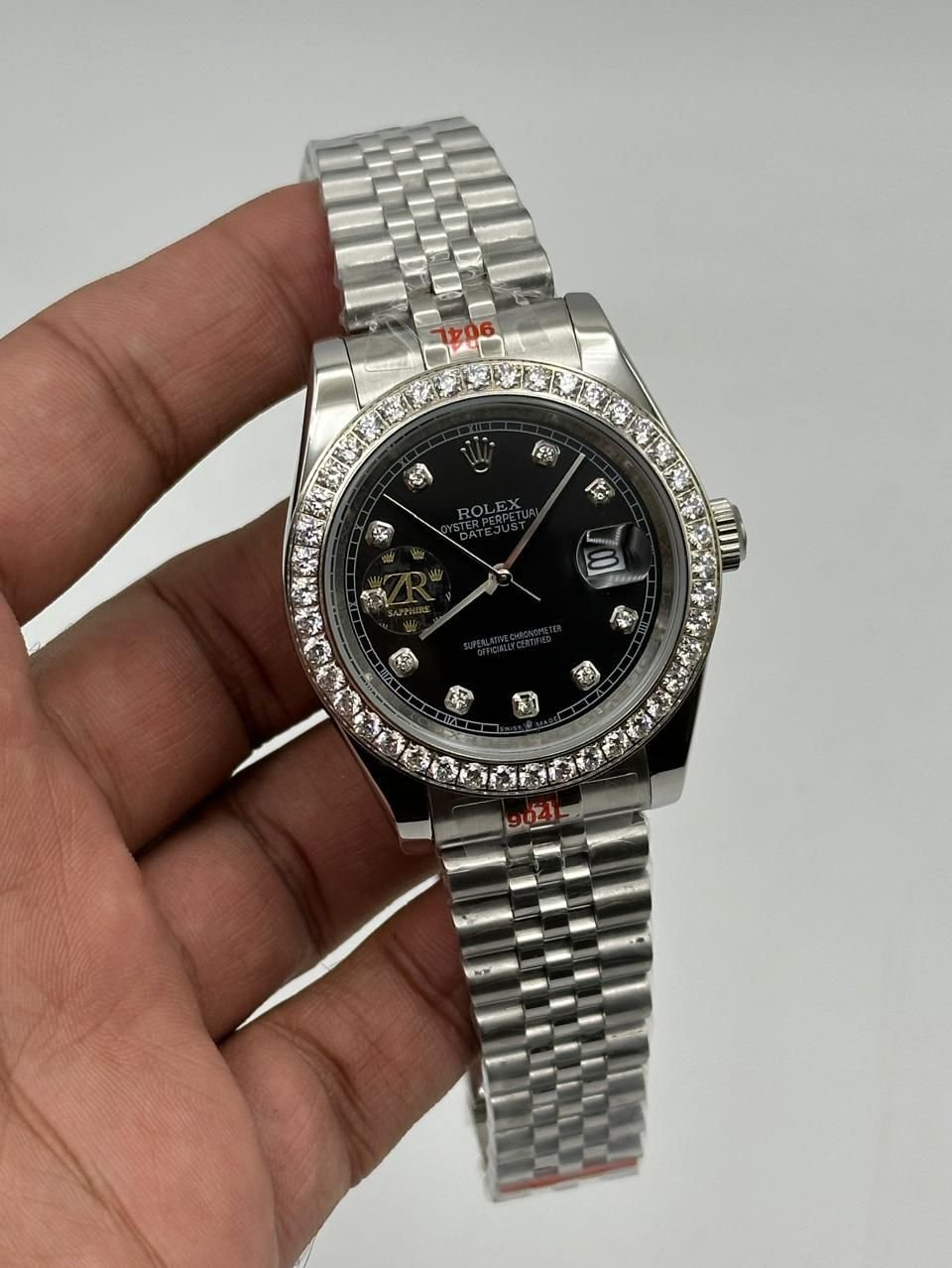 Rolex-Date-Just-Black-Dial-Diamond-Bazel-Silver Rolex-Date-Just-Black-Dial-Diamond-Bazel-Silver