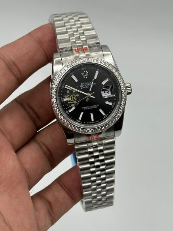 Rolex-Date-Just-Black-Dial-Diamond-Bazel-Silver