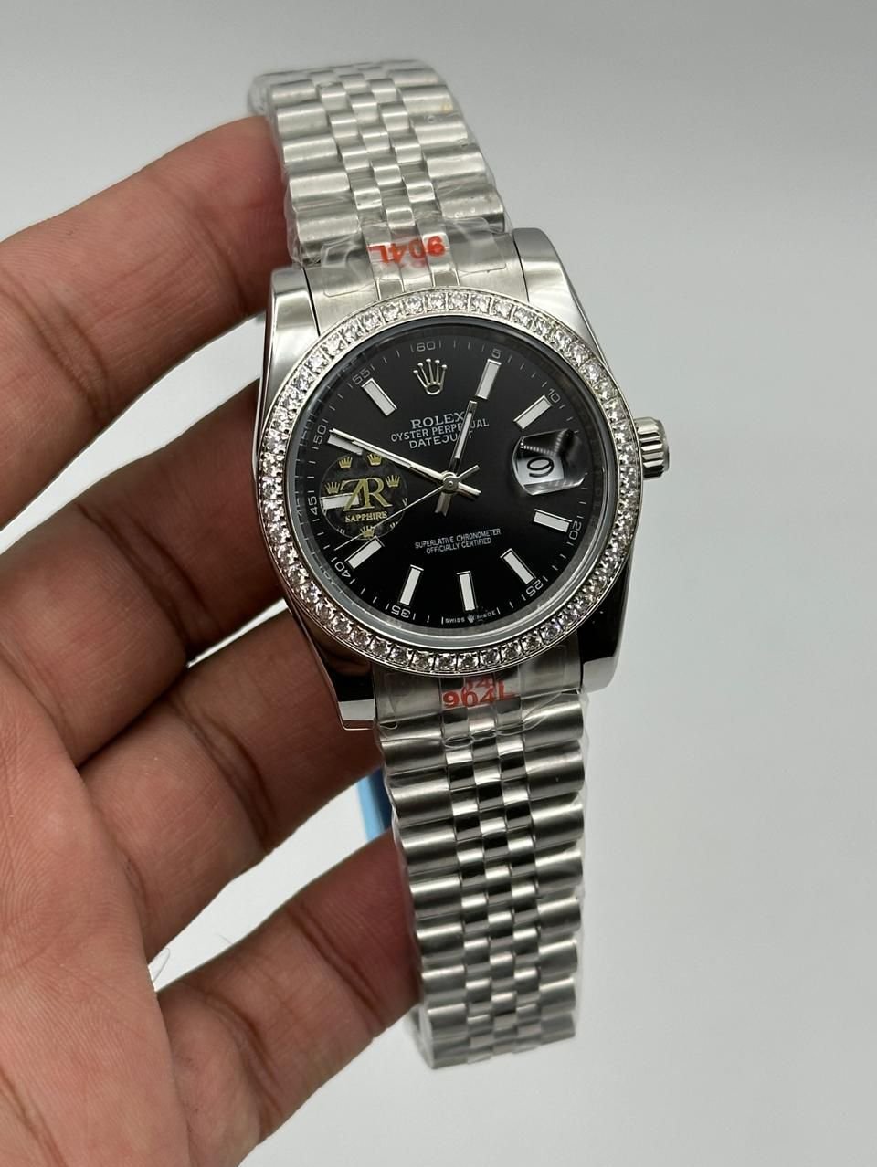 Rolex-Date-Just-Black-Dial-Diamond-Bazel-Silver Rolex-Date-Just-Black-Dial-Diamond-Bazel-Silver