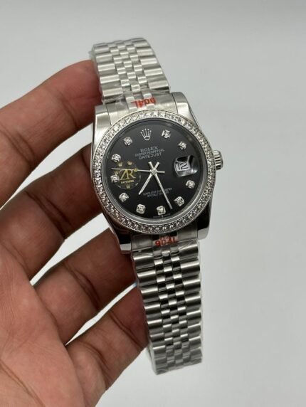 Rolex-Date-Just-Black-Dial-Diamond-Bazel-Silver