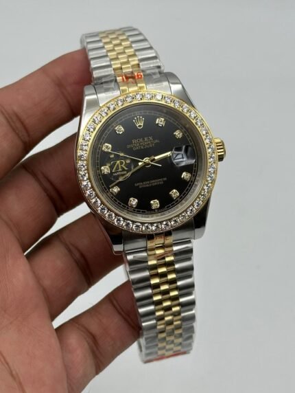 Rolex-Date-Just-Black-Dial-Diamond-Bazel-Two-Tone
