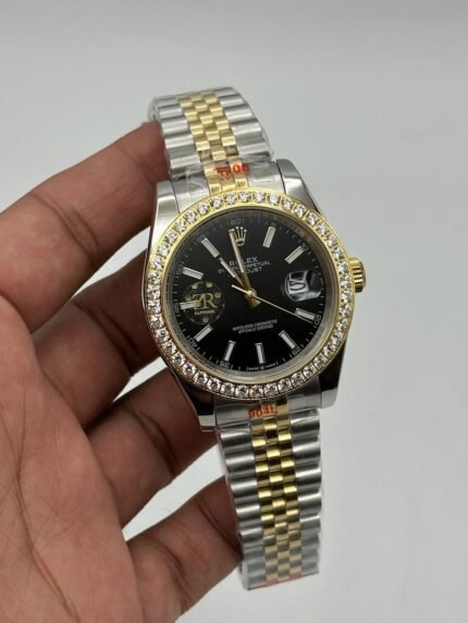 Rolex-Date-Just-Black-Dial-Diamond-Bazel-Two-Tone