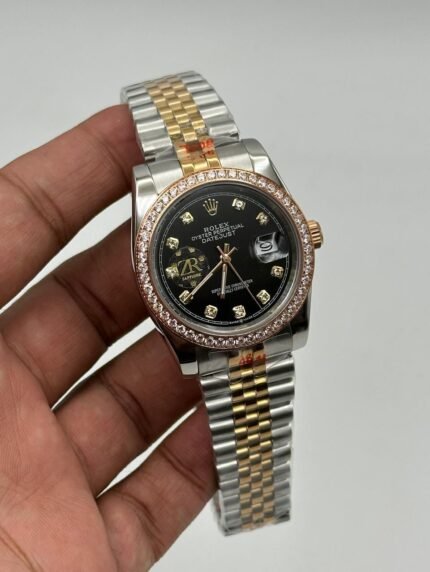 Rolex-Date-Just-Black-Dial-Diamond-Bazel-Two-Tone