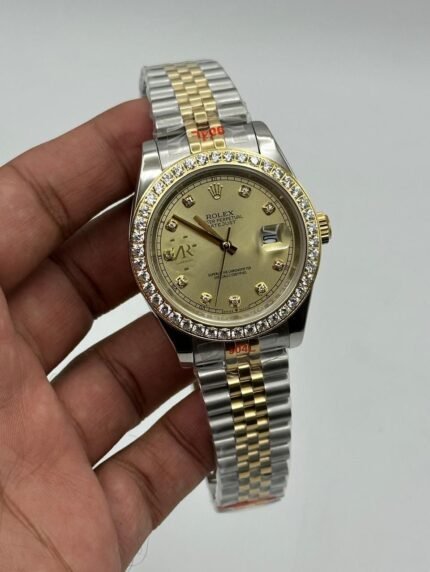 Rolex-Date-Just-Black-Dial-Diamond-Bazel-Two-Tone