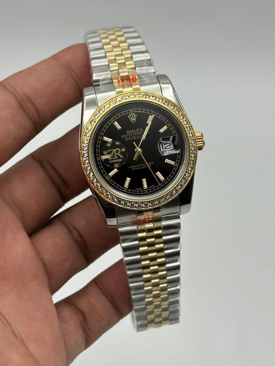 Rolex-Date-Just-Black-Dial-Diamond-Bazel-Two-Tone Rolex-Date-Just-Black-Dial-Diamond-Bazel-Two-Tone