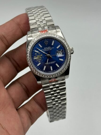 Rolex-Date-Just-Blue-Dial-Diamond-Bazel-Silver