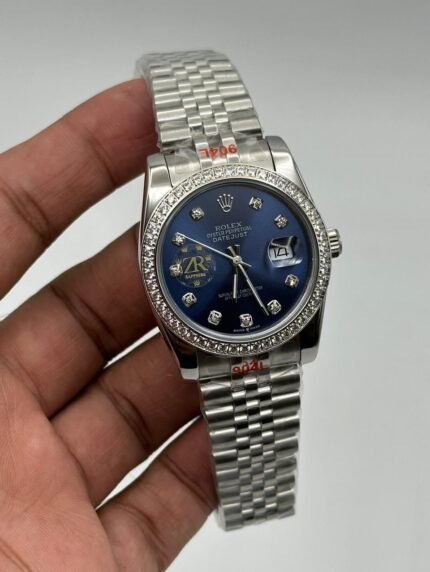 Rolex-Date-Just-Blue-Dial-Diamond-Bazel-Silver