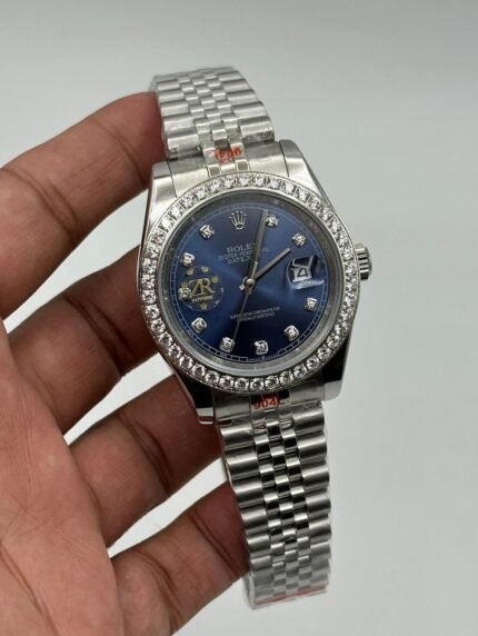 Rolex-Date-Just-Blue-Dial-Diamond-Bazel-Silver