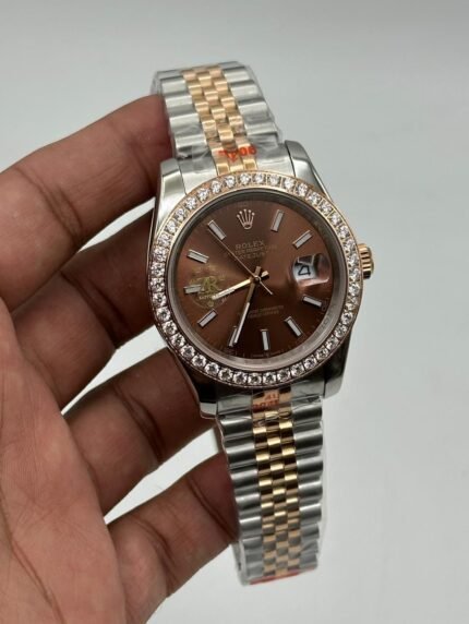 Rolex-Date-Just-Brown-Dial-Diamond-Bazel-Two-Tone