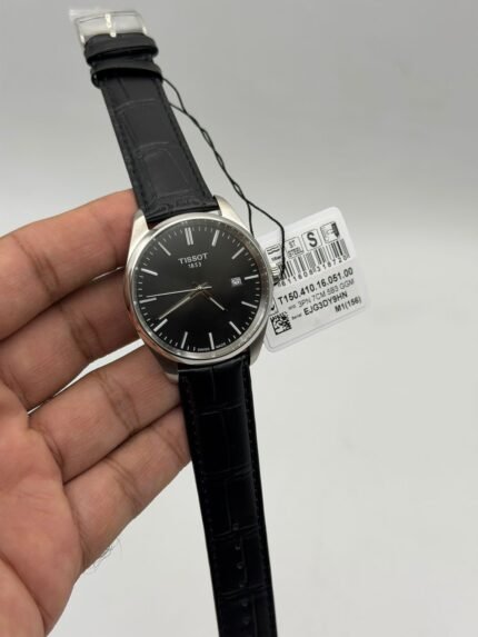 Tissot-PR-100-Quartz-Black-Dial-Leather-Strap-Silver