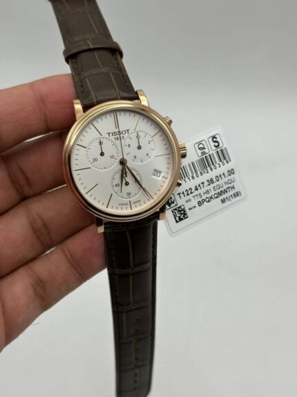 Tissot T-Classic-Carson-White-Dial-Chronograph-Leather-Strap-Rose-Gold